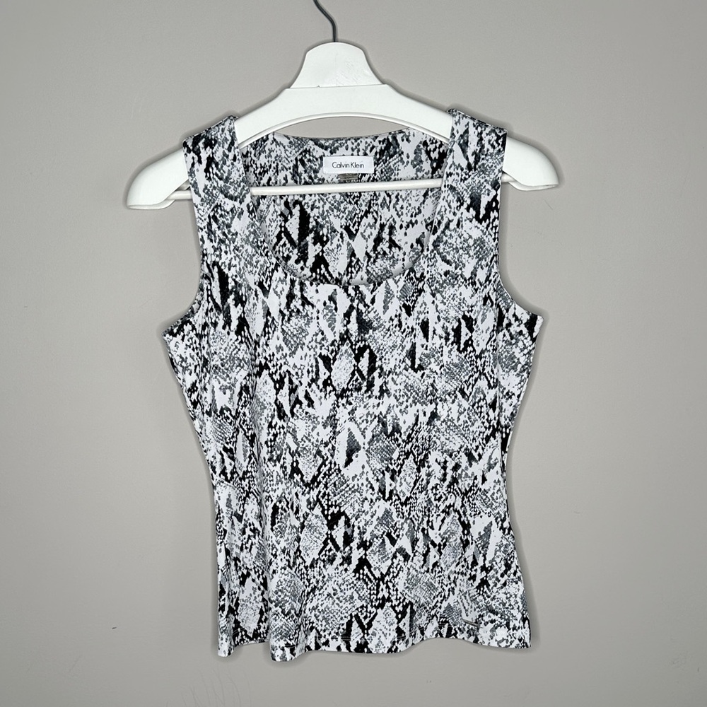 Calvin Klein Monochrome Black and White Snake Print Sleeveless Blouse